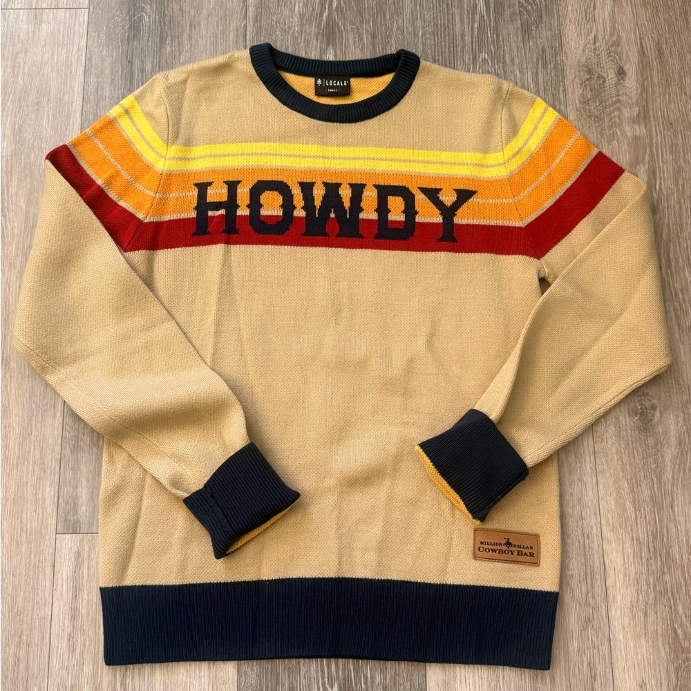 'Howdy' Striped Crewneck Sweater - Tan/Red/Yellow